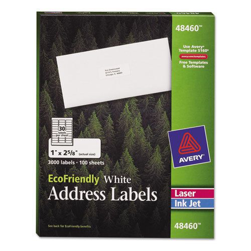 EcoFriendly Labels, 1 x 2-5/8, White, 3000/Pack