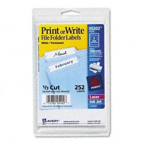 NEW Avery Print or Write File Folder Labels, 11/16 x 3-7/16, White, 252/Pack