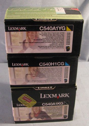 LOT OF 3 GENUINE LEXMARK TONER CARTRIDGES CYAN/YELLOW/MAGENTA C540 NEW FREE SHIP