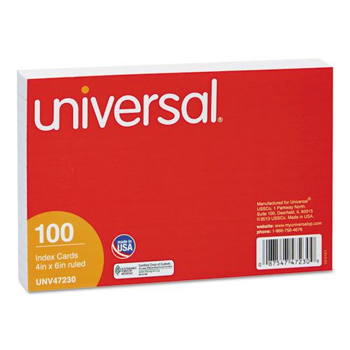 Universal Ruled Index Cards, 4 x 6, White, 100/Pack, PK UNV47230