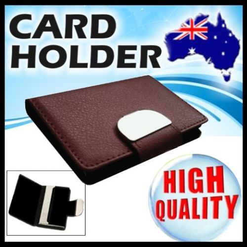 ?Brown Color?Leather Magnetic Flip Metal Open Business Card Holder for Men Women