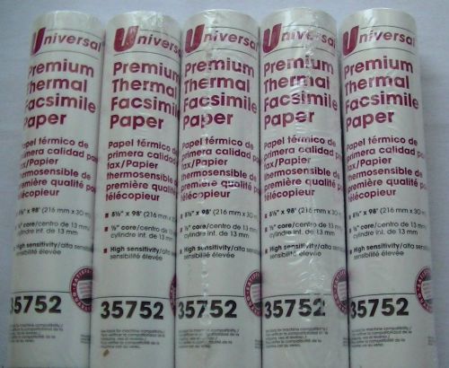 Lot of 5 rolls, Universal Premium Thermal Facsimile Fax Paper, 8 1/2&#034; x 98&#039;
