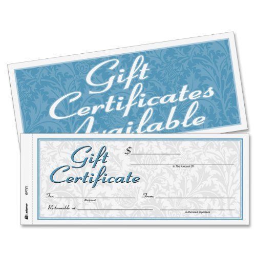 Cardinal Gift Certificate - 8.50&#034; X 3.40&#034; - White (GFTC1)