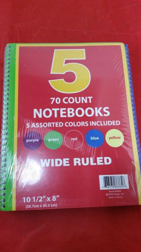60 Spiral Notebooks NEW! 12 5 Pack 1-Subject 70-Count Wide Ruled Assorted Colors