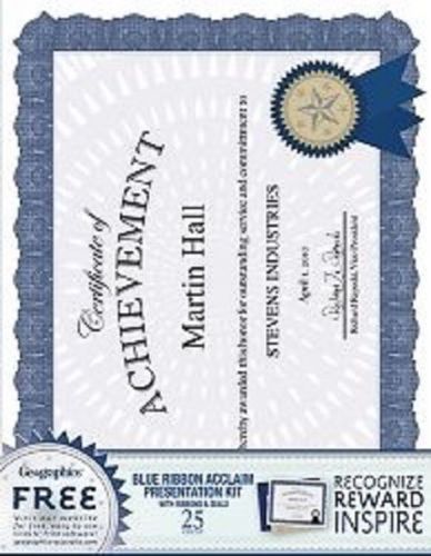 PAPER PARCHMENT CERTIFICATES GEO KIT BLUE RIBBON ACCLAIM   25 SHEETS  (44549)