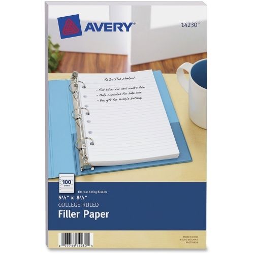 Avery Mini Binder Filler Paper - College Ruled - 5.50&#034; x 8.50&#034; - 100 / Pack