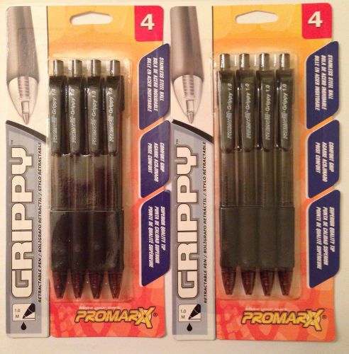 Grippy Black Ink Retractable Pens (2 Packs Of 4, Total Of 8 Pens
