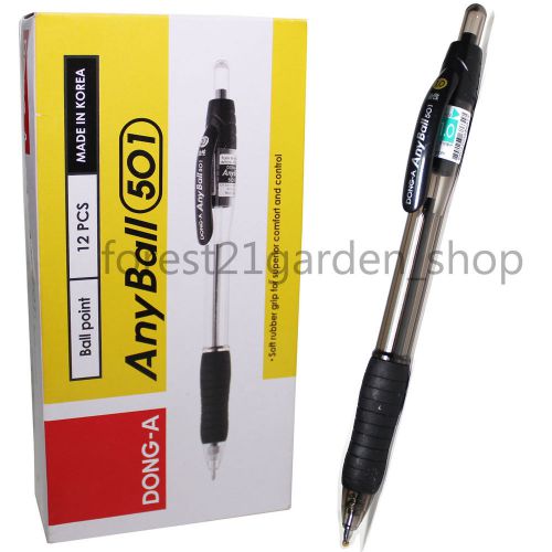x12 Dong-A Anyball 501 Ballpoint pen 1.0mm - Black (12 Pcs) - 1 Dozen