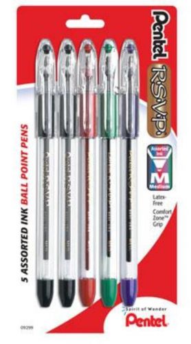 R.S.V.P. Ball Point Pen Medium Line Assorted Ink (A/B/C/D/V) 5 Pack Carded