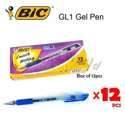 12pcs BIC GL1 Gel Pen marker in Box, Blue Color Ballpen