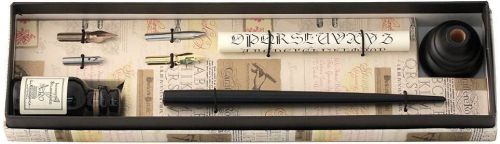 Black wood pen holder &amp; nib and ink set by coles calligraphy for sale