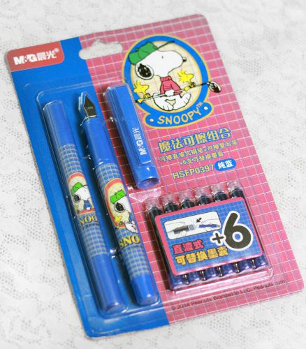 Cute Fountain Pen &amp; Gel Pen Free 6 Blue Inks Cartridge Snoopy Office School kids