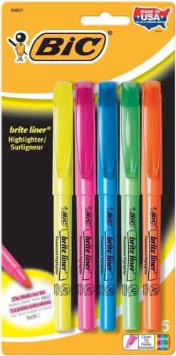 (3) bic brite liner chisel tip highlighters yellow pink blue green orange new for sale