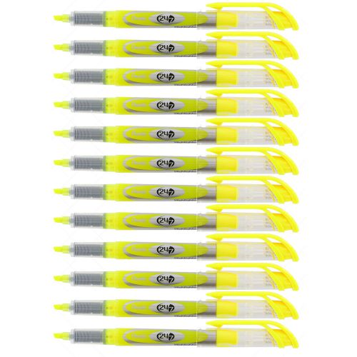 Pentel 24/7 Highlighters, Chisel Tip, Bright Yellow Ink, Pack of 12 (SL-12-G)