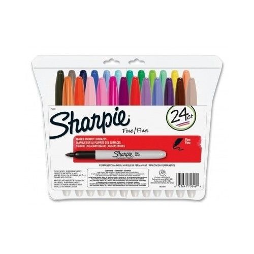 Fine Point Markers Permanent Assorted Colors 24-Pack Marker Pen Tip Sharpie Set