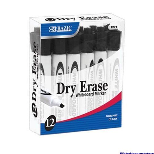 12 PCS BAZIC Products BLACK Chisel Tip Dry-Erase Markers 12pcs/Box  NEW!!