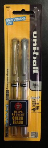 *New 2/pack uni-ball Impact Stick Gel Pens Bold Point 1.0 mm 1 Gold &amp; 1 Silver