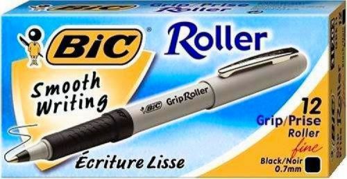 48 bic grip black ink rollerball pens fine .7mm point size for sale