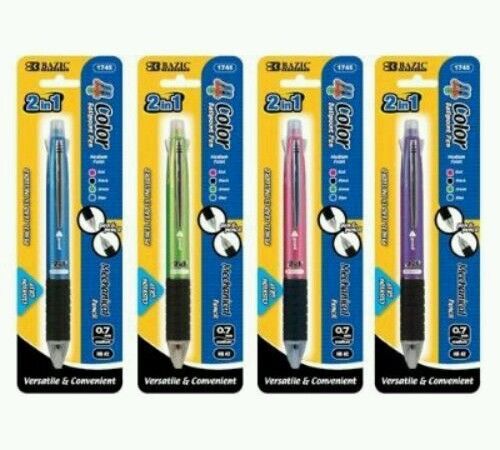 BAZIC 2 In1 Mechanical Pencil &amp; 4-Color (Black, green,Blue,Red)Pen with Grip 1pc