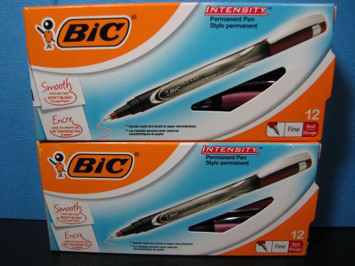 24 BIC Intensity Permanent Pens, Fine Point, Red Ink