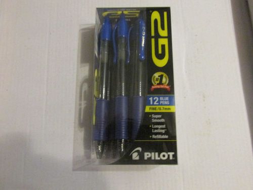 12 Pilot G2 Blue  Rollerball Pens Fine .07 mm Free Shipping !!