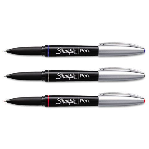 3 SHARPIE GRIP Fine Point Pens RED Blue BLACK INK