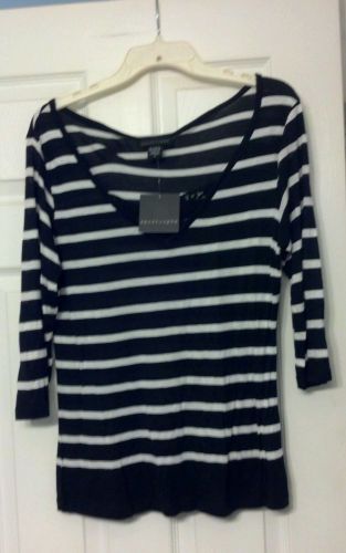Apostrophe B&amp;W Striped Soft Rayon Shirt/Top NWT M 8/10 Crochet V tunic/blouse