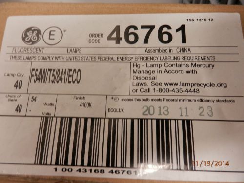 1 CASE OF 40 NEW GE F54/T5/841/ECO FLUORESENT LAMPS  T-5  4 FT