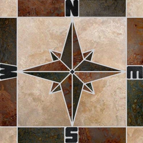 32&#034; NATURAL Slate Compass Rose Mosaic Tile Medallion