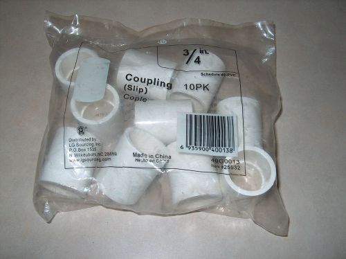 LOT OF 10 3/4&#034; PVC COUPLINGS SCHEDULE 40 **NEW IN BAG**