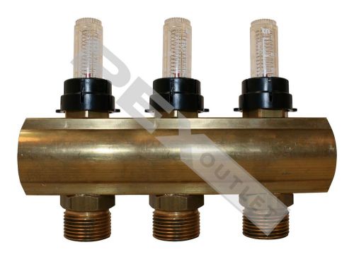3 Circuit Brass Radiant Heat Manifold end w/ Flow Meter