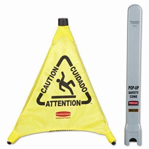 Rubbermaid Multilingual &#034;Caution&#034; Safety Cone, 3-Sided, Yellow (RCP9S00YEL)
