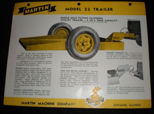 MARTIN TRAILER brochure 1948 Model 22 Single Axle tilting platform