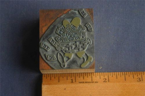 Letterpress Printing Block Man Carrying Basket Full of Money      (005)