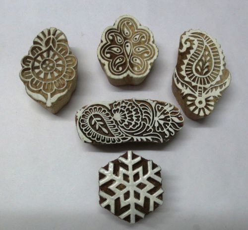 LOT OF 5 WOODEN HAND CARVED TEXTILE PRINTING FABRIC STAMP PATTERN GIFT FOR KIDS