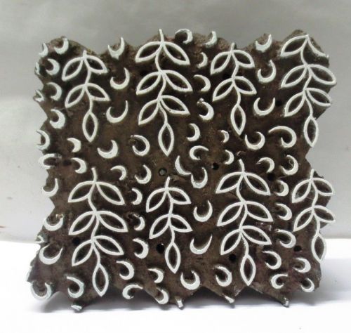 Indian wooden hand carved textile printing fabric block stamp unique leaf design for sale