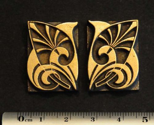 2 x Art Nouveau ornament bookbinding Brass Type Letterpress hot foil flowers