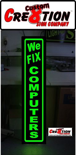 LED Light Box Sign -We Fix COMPUTERS 46&#034;x12&#034; Lightup Sign - Neon/Banner Altern