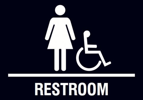 Black sign restroom wheelchair access women room quality plastic industrial new for sale