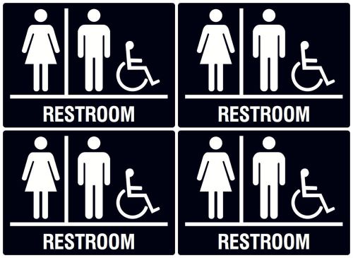 White &amp; Black Restroom Sign Unisex Men Women / Wheelchair Accessible Four Pack
