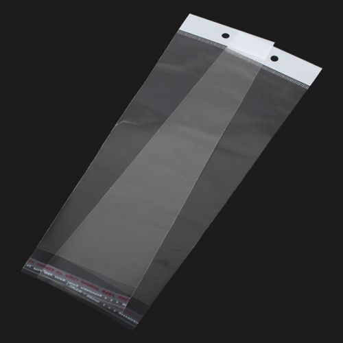 200PCs Self Adhesive Plastic Bags Transparent W/Hole 26.5x6cm Usable 21x6cm