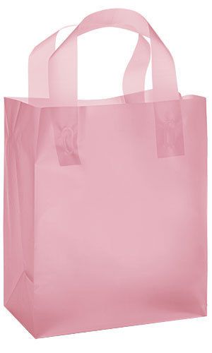 New Retails 100 Bags Medium Pink Frosted Plastic Shopping Bag  8” x 5” x 10”