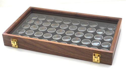 Walnut Wood Glass Top Lid Black 50 State Quarter Storage Display Case Box
