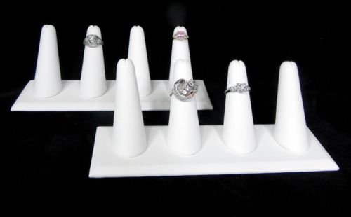 Two 4-Finger Ring Displays Faux White Leather  jewelry