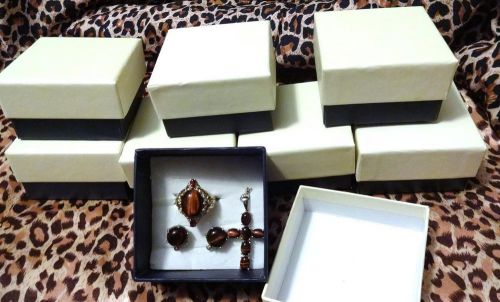 LOT OF 8 BOXES FOR JEWELRY -NAVY BLUE AND CREAM