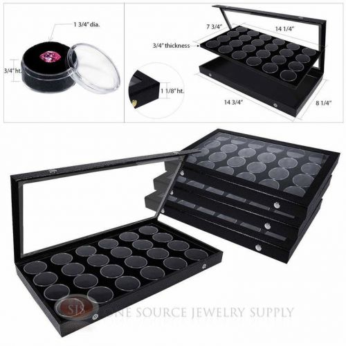 (4) Clear View Acrylic Gemstone Storage Display Cases (4) Black Gem Jar Inserts