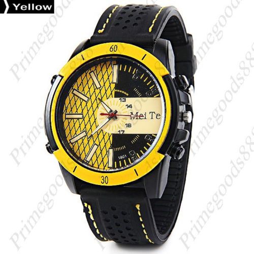 Fashionable Rubber Band 2 Tone Face Quartz Men&#039;s Wristwatch Free Shipping Yellow