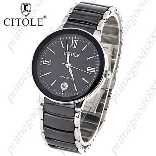 Stainless steel quartz wrist silver black free shipping men&#039;s date indicator for sale