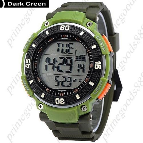 Digital Stopwatch Date Alarm Silica Gel Wrist Men&#039;s Wristwatch Army Dark Green
