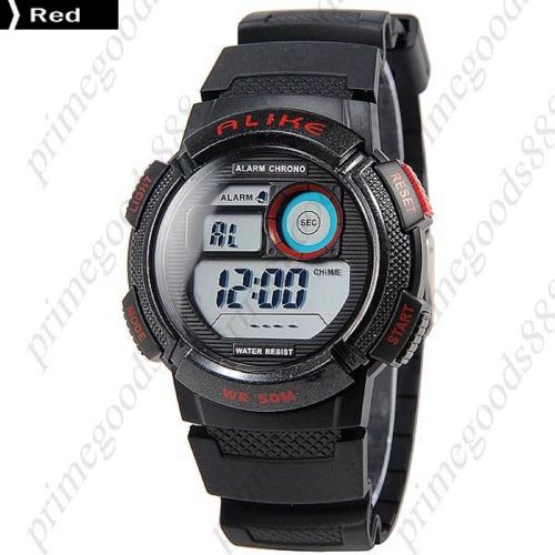 Lcd led round waterproof digital alarm stopwatch date men&#039;s wristwatch red for sale